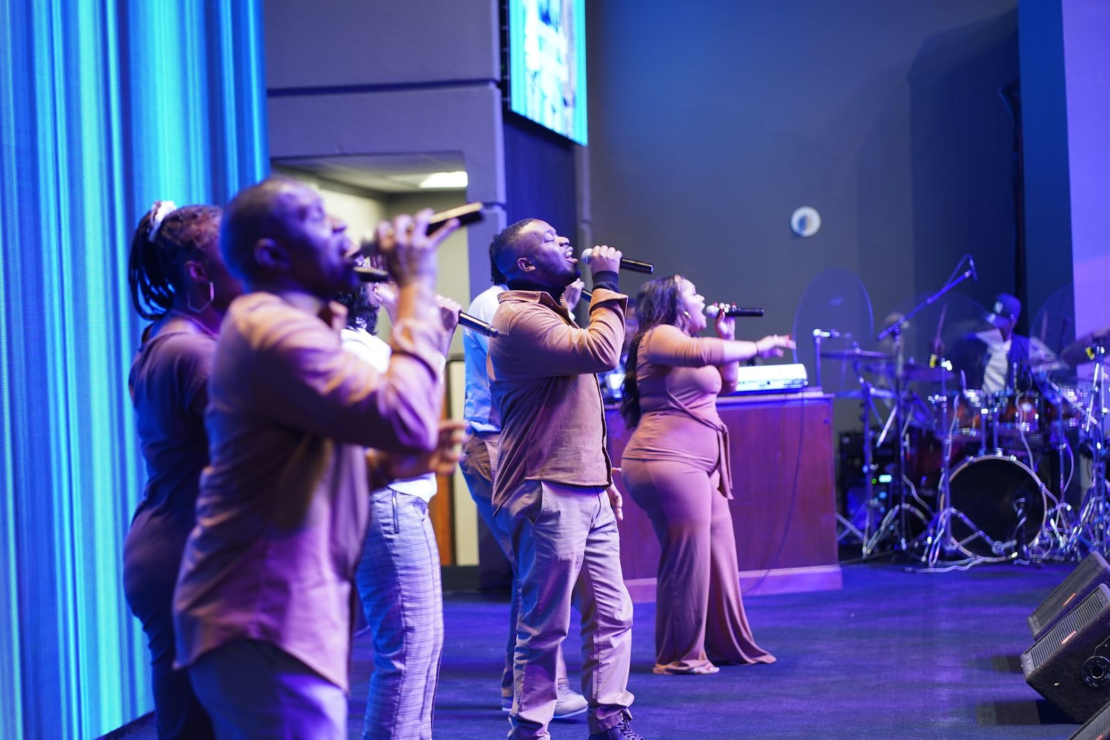 Praise team leading worship